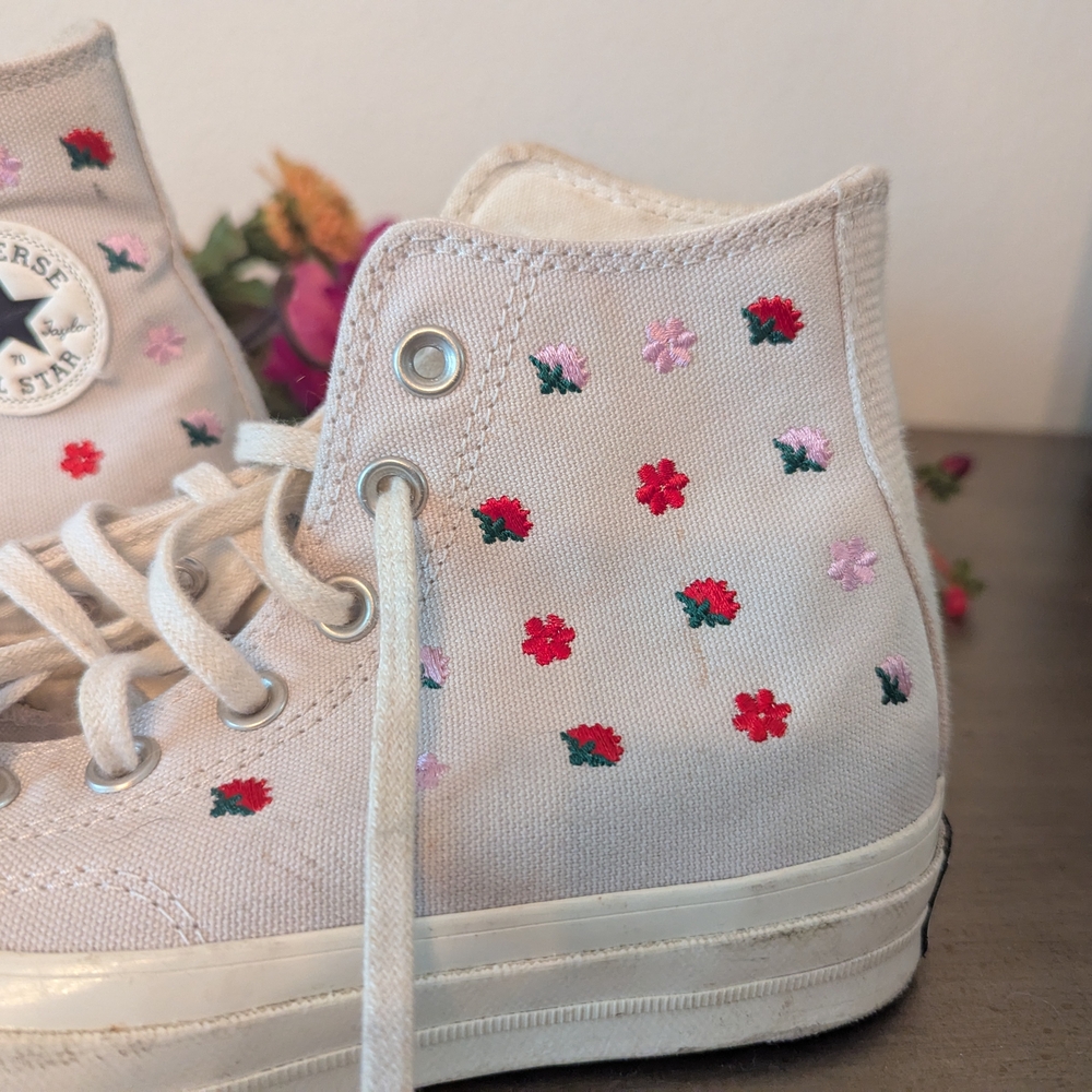 Embroidered Floral Converse Kids' Cream High-Top Sneakers